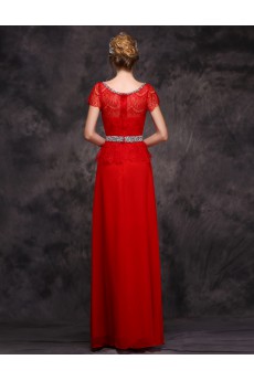 Chiffon Scoop Floor Length Cap Sleeve Sheath Dress with Rhinestone