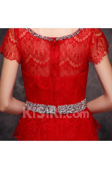 Chiffon Scoop Floor Length Cap Sleeve Sheath Dress with Rhinestone