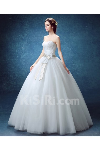 Lace, Tulle, Satin Sweetheart Floor Length Sleeveless Ball Gown Dress with Bow