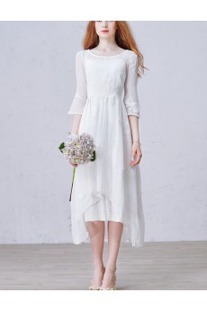 Chiffon Scoop Tea-Length Three-quarter A-line Dress with Flower