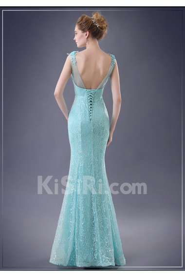Chiffon, Lace Scoop Floor Length Sleeveless Mermaid Dress with Handmade Flowers