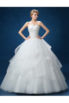 Organza Scallop Floor Length Sleeveless Ball Gown Dress with Lace