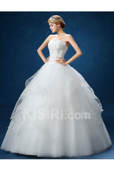 Organza Scallop Floor Length Sleeveless Ball Gown Dress with Lace