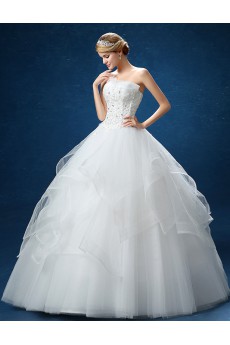 Organza Scallop Floor Length Sleeveless Ball Gown Dress with Lace