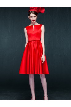 Satin V-neck Knee-Length Sleeveless A-line Dress with Bow