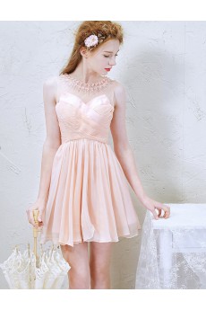 Chiffon Jewel Mini/Short Sleeveless A-line Dress with Rhinestone