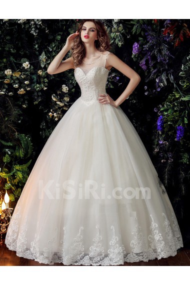 Tulle, Lace Scoop Floor Length Sleeveless Ball Gown Dress with Beads