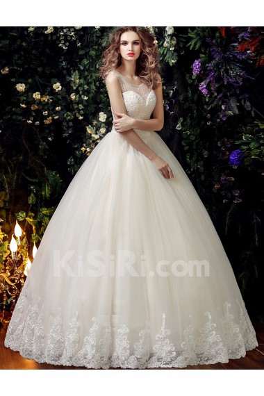 Tulle, Lace Scoop Floor Length Sleeveless Ball Gown Dress with Beads