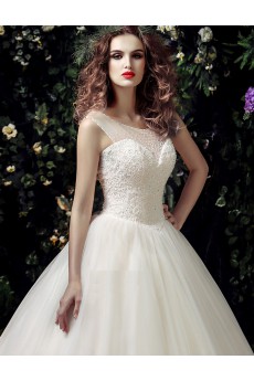 Tulle, Lace Scoop Floor Length Sleeveless Ball Gown Dress with Beads