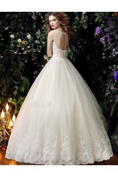 Tulle, Lace Scoop Floor Length Sleeveless Ball Gown Dress with Beads