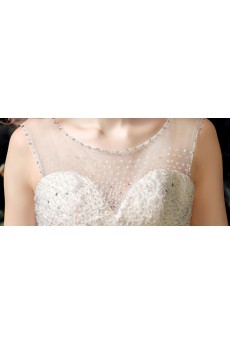 Tulle, Lace Scoop Floor Length Sleeveless Ball Gown Dress with Beads