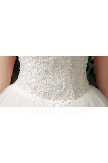 Tulle, Lace Scoop Floor Length Sleeveless Ball Gown Dress with Beads