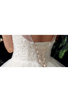 Tulle, Lace Scoop Floor Length Sleeveless Ball Gown Dress with Beads