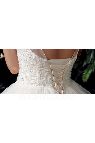 Tulle, Lace Scoop Floor Length Sleeveless Ball Gown Dress with Beads