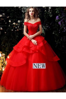 Tulle, Lace Off-the-Shoulder Floor Length Ball Gown Dress