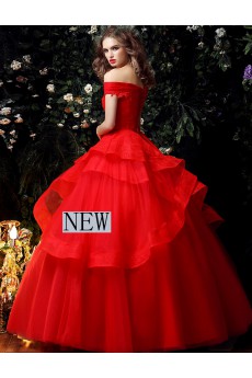 Tulle, Lace Off-the-Shoulder Floor Length Ball Gown Dress