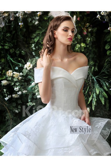 Tulle, Lace Off-the-Shoulder Floor Length Ball Gown Dress with Embroidered