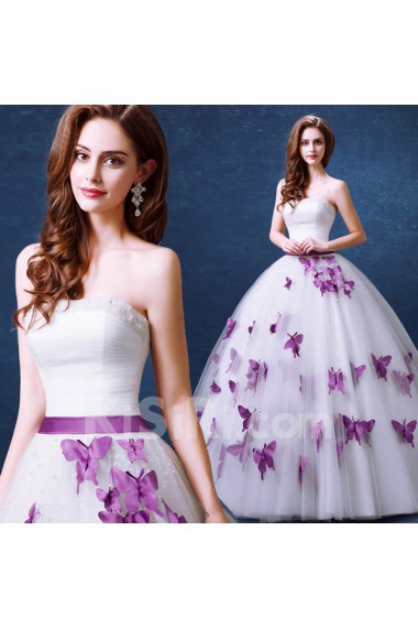 Tulle Strapless Floor Length Sleeveless Ball Gown Dress with Pearl, Bow