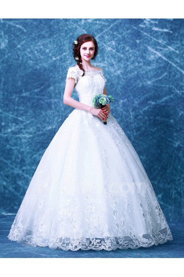 Tulle, Lace Off-the-Shoulder Floor Length Ball Gown Dress with Sequins