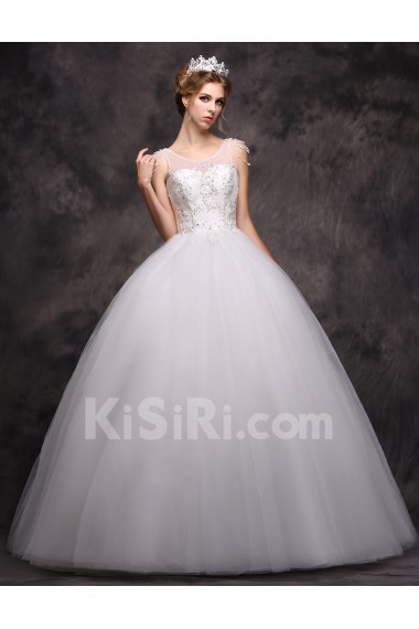 Lace Scoop Floor Length Sleeveless Ball Gown Dress with Beads