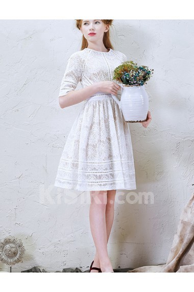 Lace Jewel Mini/Short Short Sleeve A-line Dress with Sash