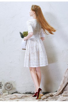 Lace Jewel Mini/Short Short Sleeve A-line Dress with Sash