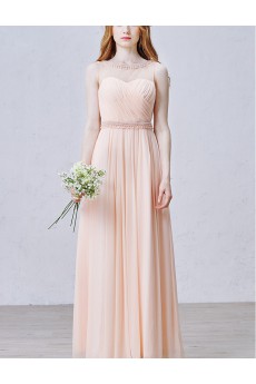 Tulle Scoop Floor Length Sleeveless Sheath Dress with Pearl, Rhinestone