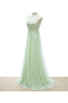 Tulle Scoop Floor Length Sleeveless A-line Dress with Beads