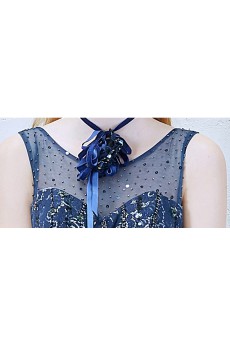 Lace, Tulle Scoop Sweep Train Sleeveless Sheath Dress with Bow, Beads