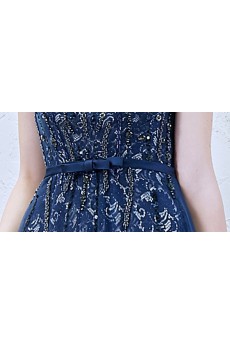 Lace, Tulle Scoop Sweep Train Sleeveless Sheath Dress with Bow, Beads