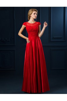 Tulle, Lace Jewel Floor Length Cap Sleeve A-line Dress with Bead