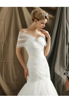 Tulle Sweetheart Chapel Train Sleeveless Mermaid Dress with Flower