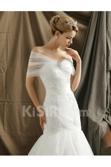 Tulle Sweetheart Chapel Train Sleeveless Mermaid Dress with Flower