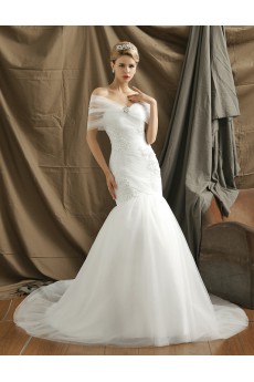 Tulle Sweetheart Chapel Train Sleeveless Mermaid Dress with Flower