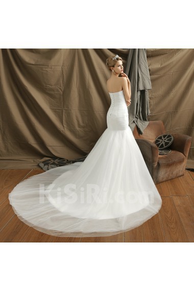 Tulle Sweetheart Chapel Train Sleeveless Mermaid Dress with Flower