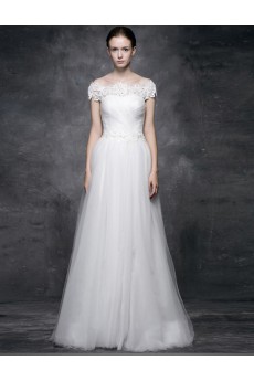 Lace, Satin Off-the-Shoulder Floor Length A-line Dress with Rhinestone