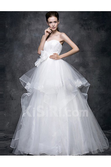 Lace, Satin, Tulle Sweetheart Floor Length Sleeveless Ball Gown Dress with Bow