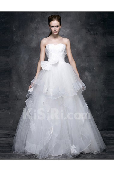 Lace, Satin, Tulle Sweetheart Floor Length Sleeveless Ball Gown Dress with Bow