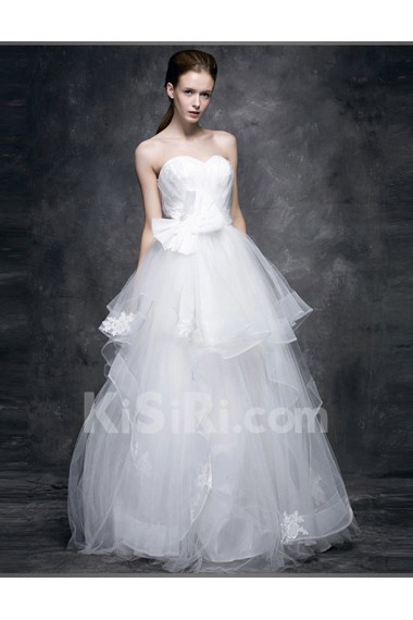 Lace, Satin, Tulle Sweetheart Floor Length Sleeveless Ball Gown Dress with Bow