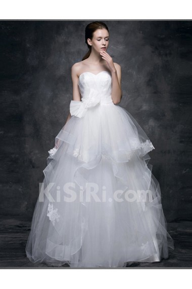 Lace, Satin, Tulle Sweetheart Floor Length Sleeveless Ball Gown Dress with Bow