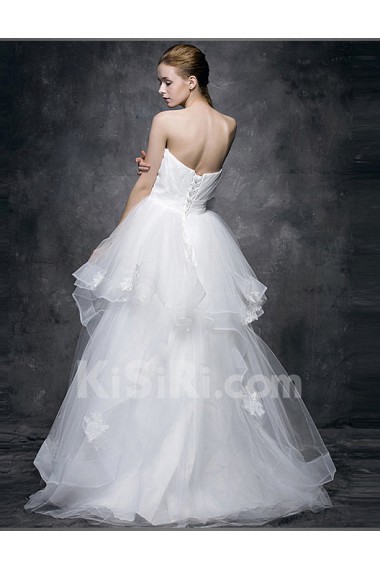 Lace, Satin, Tulle Sweetheart Floor Length Sleeveless Ball Gown Dress with Bow