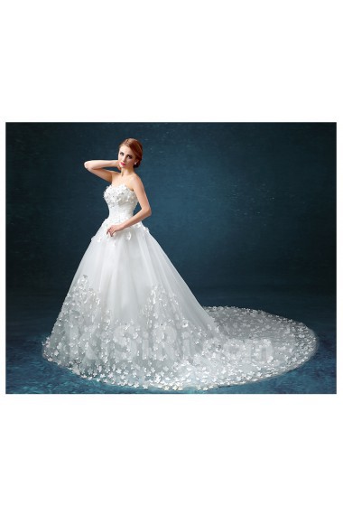 Tulle Sweetheart Cathedral Train Sleeveless Ball Gown Dress with Handmade Flowers, Beads