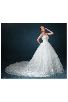 Tulle Sweetheart Cathedral Train Sleeveless Ball Gown Dress with Handmade Flowers, Beads