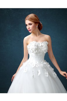 Tulle Sweetheart Cathedral Train Sleeveless Ball Gown Dress with Handmade Flowers, Beads