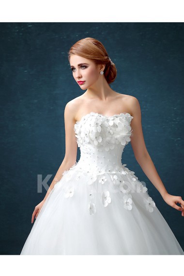 Tulle Sweetheart Cathedral Train Sleeveless Ball Gown Dress with Handmade Flowers, Beads