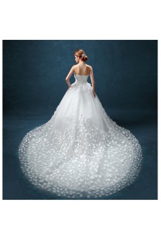 Tulle Sweetheart Cathedral Train Sleeveless Ball Gown Dress with Handmade Flowers, Beads