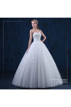 Tulle, Lace Sweetheart Floor Length Sleeveless Ball Gown Dress with Handmade Flowers, Beads