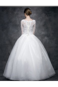 Lace, Satin Scoop Floor Length Three-quarter Ball Gown Dress with Sequins