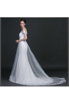 Lace, Satin Off-the-Shoulder Chapel Train Mermaid Dress with Beads