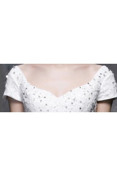 Lace, Satin, Tulle V-neck Floor Length Cap Sleeve A-line Dress with Sash, Sequins